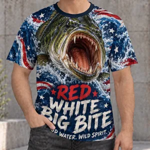 Explosive Bass Fishing Waters for Patriotic Anglers and Summer Lake Adventures Outdoors All-over Print Unisex T-shirt