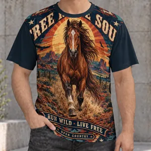 Wild Western Horse Sunset Scene for Ranch Days and Open-Air Adventures Outdoors All-over Print Unisex T-shirt