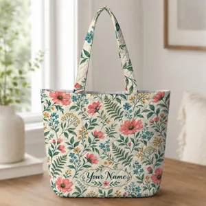 Colorful Wildflower Garden Florals for Spring Gardening and Nature Loving Women Quilted Tote Bag