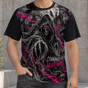 Hooded Grim Reaper And Pink Ribbons For Courage-Focused Everyday Wear And Halloween All-over Print Unisex T-shirt
