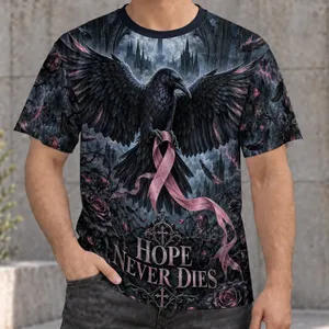 Gothic Raven, Pink Hope Ribbon and Moonlit Cathedral for Dark Romantic Everyday Style All-over Print Unisex T-shirt