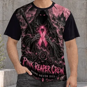 Pink Reaper Moonlit Graveyard for Halloween and Breast Cancer Awareness Gifts All-over Print Unisex T-shirt