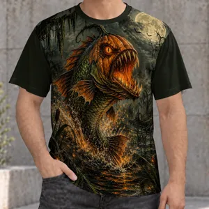 Pumpkin Anglerfish Swamp Scene for Halloween Nights and Gothic Fishing Adventures Outdoors All-over Print Unisex T-shirt
