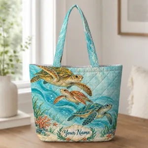 Sea Turtle Ocean Scene for Beach Days and Coastal Getaways for Marine Life Lovers Quilted Tote Bag