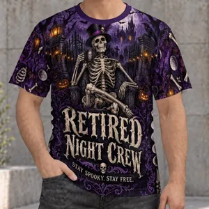 Gothic Skeleton Night Crew Scene for Spooky Halloween Evenings All-over Print Unisex T-shirt