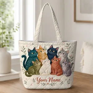 Colorful Cat Family Gathering for Cozy Days, Cat Moms and Pet-Loving Friends at Home Quilted Tote Bag
