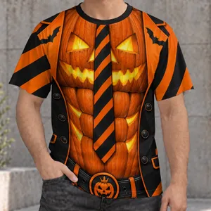 Pumpkin Muscle Suit with Bat Accents for Halloween Parties and Cosplay Enthusiasts All-over Print Unisex T-shirt