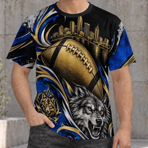 Gold Football and Wolf Motifs for Game Day Spirit and Dedicated Fans All-over Print Unisex T-shirt