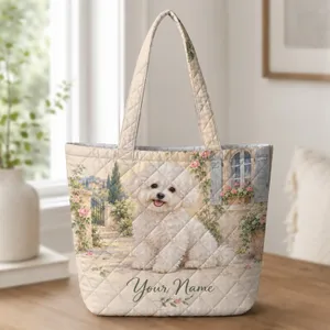 Fluffy Bichon Frise in Bloom for Dog Mom Gifts and Everyday Companion Style Lovers Quilted Tote Bag