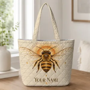 Art Deco Honeybee And Burnt Orange Accents For Nature Lovers And Spring Gifting Quilted Tote Bag