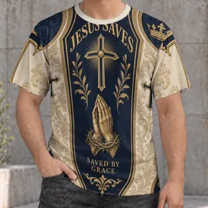 Prayer Hands Cross And Crown Faith Message For Worship And Everyday Christian Living All-over Print Unisex T-shirt