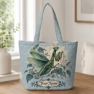Praying Mantis Botanical Motif for Dark Academia Style and Nature Lover Gifts Quilted Tote Bag