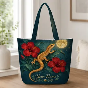 Celestial Salamander with Crimson Blooms for Whimsigoth Nature Lovers Cottagecore Quilted Tote Bag