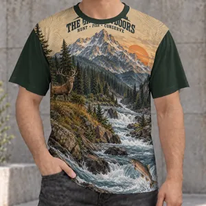 Alpine River Deer And Leaping Trout For Fishing And Hunting Outdoor Adventures All-over Print Unisex T-shirt