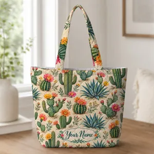 Colorful Cactus and Desert Blooms for Southwest Garden Lovers and Sunny Boho Days Quilted Tote Bag