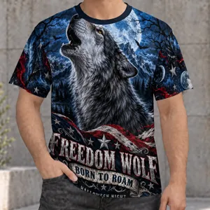 Howling Wolf Beneath Full Moon for Wild Outdoor Nights and Freedom Loving Men Camping All-over Print Unisex T-shirt