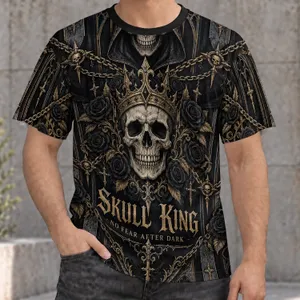 Gothic Crowned Skull and Rose Motifs for Dark Streetwear and Everyday Casual Wear All-over Print Unisex T-shirt
