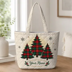 Christmas Tree Cardigan Tartan Holiday Trees for Cozy Winter Celebrations Quilted Tote Bag