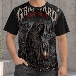 Hooded Skeleton Graveyard at Midnight for Halloween Nights and Spooky Season Fans All-over Print Unisex T-shirt