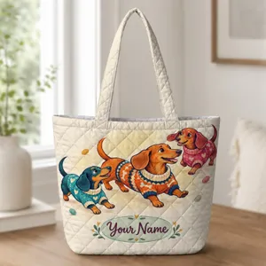 Colorful Dachshund Sweater Dogs for Dog Lovers and Cozy Everyday Style Quilted Tote Bag