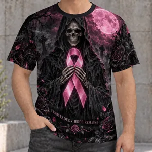 Gothic Reaper With Pink Ribbon For Awareness Events And Alternative Everyday Style All-over Print Unisex T-shirt