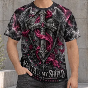 Gothic Faith Shield Cross for Church Events and Everyday Devotion All-over Print Unisex T-shirt