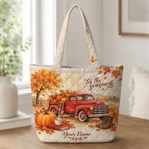 Autumn Pumpkin Harvest for Thanksgiving Gatherings and Cozy Fall Market Days for Her Quilted Tote Bag