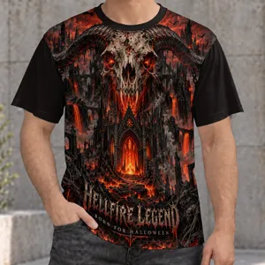 Horned Infernal Skull and Burning Cathedral for Halloween Nights and Gothic Style Fans All-over Print Unisex T-shirt