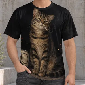 Relaxed Tabby Cat Night Scene for Cozy Lounge Evenings and Casual Weekend Style All-over Print Unisex T-shirt