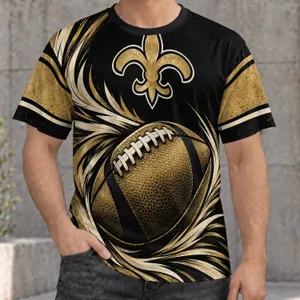 Black Gold Football And Fleur-De-Lis Fan Style For Game Day And City Pride All-over Print Unisex T-shirt