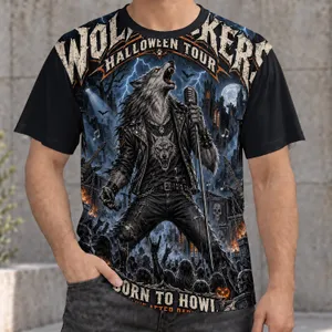 Howling Wolf Rocker for Halloween Concert Nights and Heavy Metal Music Fans All-over Print Unisex T-shirt
