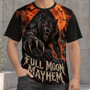 Fiery Full Moon Werewolf Scene for Halloween Nights and Dark Fantasy Fans All-over Print Unisex T-shirt