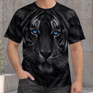 Black Tiger Face With Vivid Blue Eyes for Outdoor Adventure and Everyday Casual Wear All-over Print Unisex T-shirt