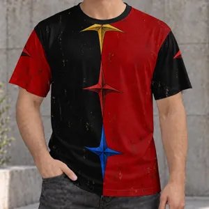 Split Black And Crimson Star Motif For Bold Everyday Outdoor Wear And Casual Style All-over Print Unisex T-shirt