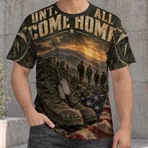 Military Homecoming Tribute with Sunset Boots for Patriotic Veterans and Their Families All-over Print Unisex T-shirt