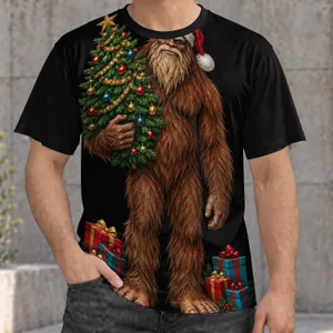 Christmas Sasquatch Holding a Tree for Festive Holiday Celebrations and Gift Giving All-over Print Unisex T-shirt