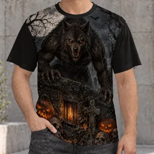 Werewolf Pumpkin Skull Graveyard Scene For Halloween Parties And Spooky Nights All-over Print Unisex T-shirt