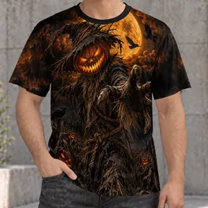 Glowing Pumpkin Head Scarecrow for Halloween Night and Autumn Harvest Fans All-over Print Unisex T-shirt
