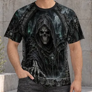 Hooded Skeleton Reaper and Gothic Ruins for Dark Fantasy Events and Everyday Wear All-over Print Unisex T-shirt
