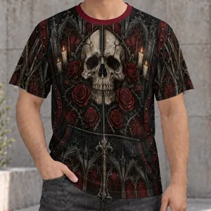 Gothic Skull And Crimson Roses For Halloween Nights And Dark Aesthetic Fans All-over Print Unisex T-shirt