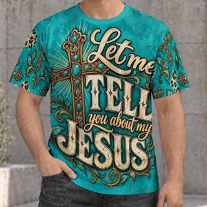 Turquoise Faith Cross and Leopard Accents for Everyday Worship and Casual Western Style All-over Print Unisex T-shirt