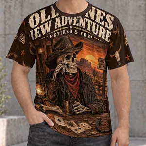 Western Skeleton Cowboy at Sunset for Retired Adventure Seekers and Desert Nights All-over Print Unisex T-shirt