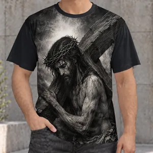 Bearded Savior Carrying the Cross for Easter Worship and Everyday Christian Faith All-over Print Unisex T-shirt