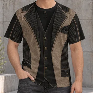 Vintage Plaid Faux Waistcoat Look for Casual Evenings and Smart Streetwear Outings All-over Print Unisex T-shirt