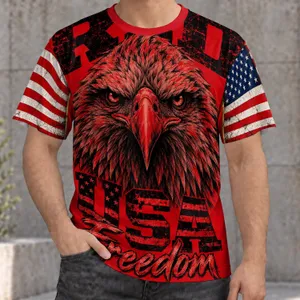 Red Eagle Head And Flag For Veterans Day, Memorial Day And Patriotic Casual Wear All-over Print Unisex T-shirt