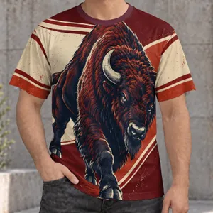 Fierce Charging Bison in Burgundy and Cream for Game Day and Outdoor Sports Fans All-over Print Unisex T-shirt