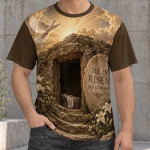 Easter Cave Tomb Dove And Risen Message For Church Worship And Springtime Faith All-over Print Unisex T-shirt