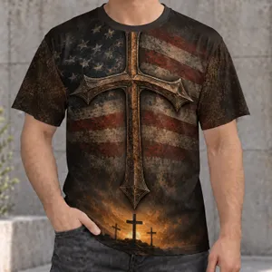 Distressed American Flag Cross for Faith, Memorial Days and Patriotic Gatherings All-over Print Unisex T-shirt