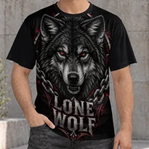 Lone Wolf Head with Chain for Outdoor Adventure and Everyday Wear, Rugged Style All-over Print Unisex T-shirt