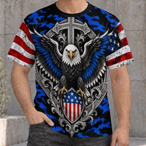 Blue Camo Eagle Crest for America’s 250th Anniversary Independence Day Celebration All-over Print Unisex T-shirt